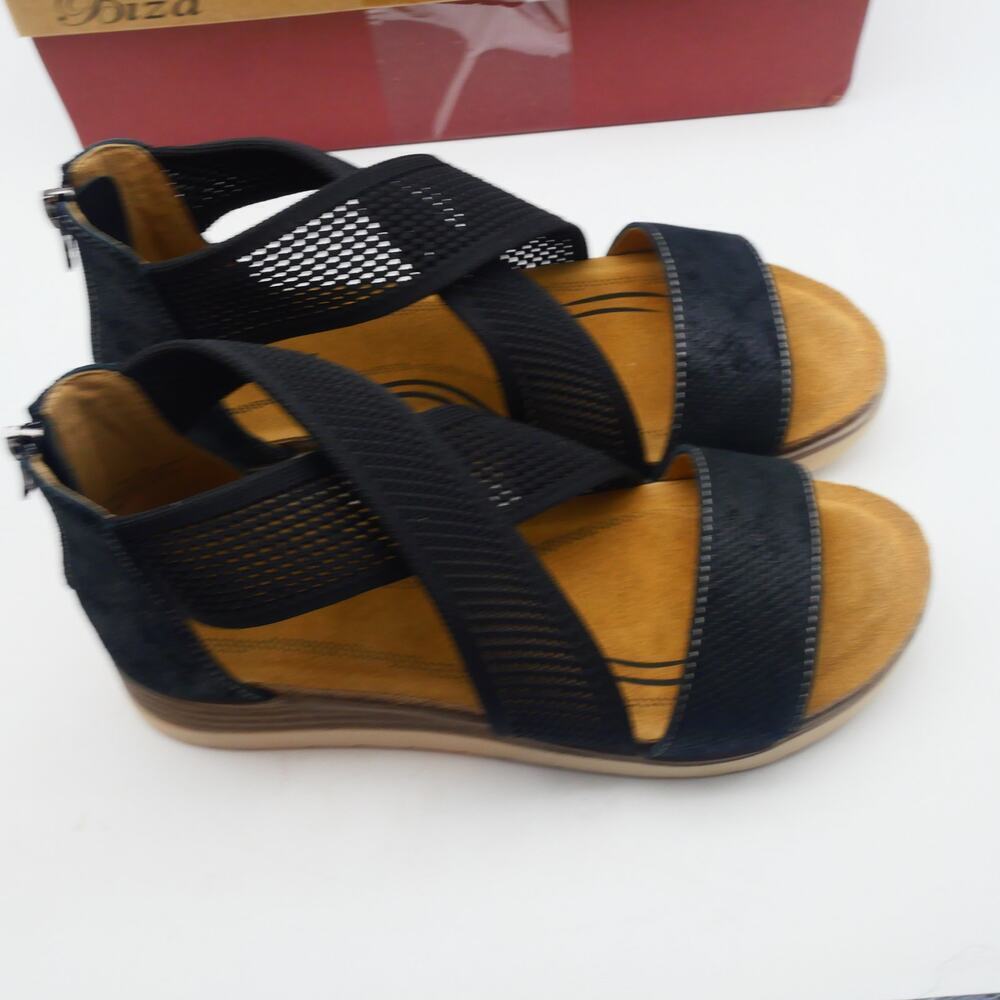 NEW Biza Bree Women's 7-7.5 Black Leather Sandals Size 38 Suede Footbed Open Box - Picture 7 of 10